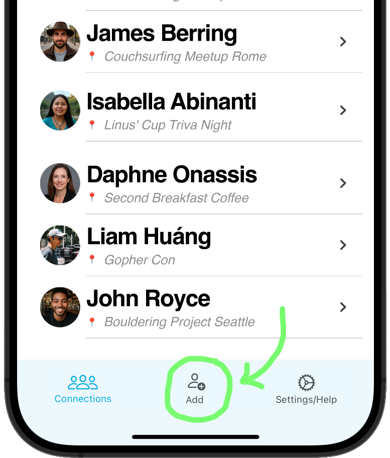 App screenshot: search results by location